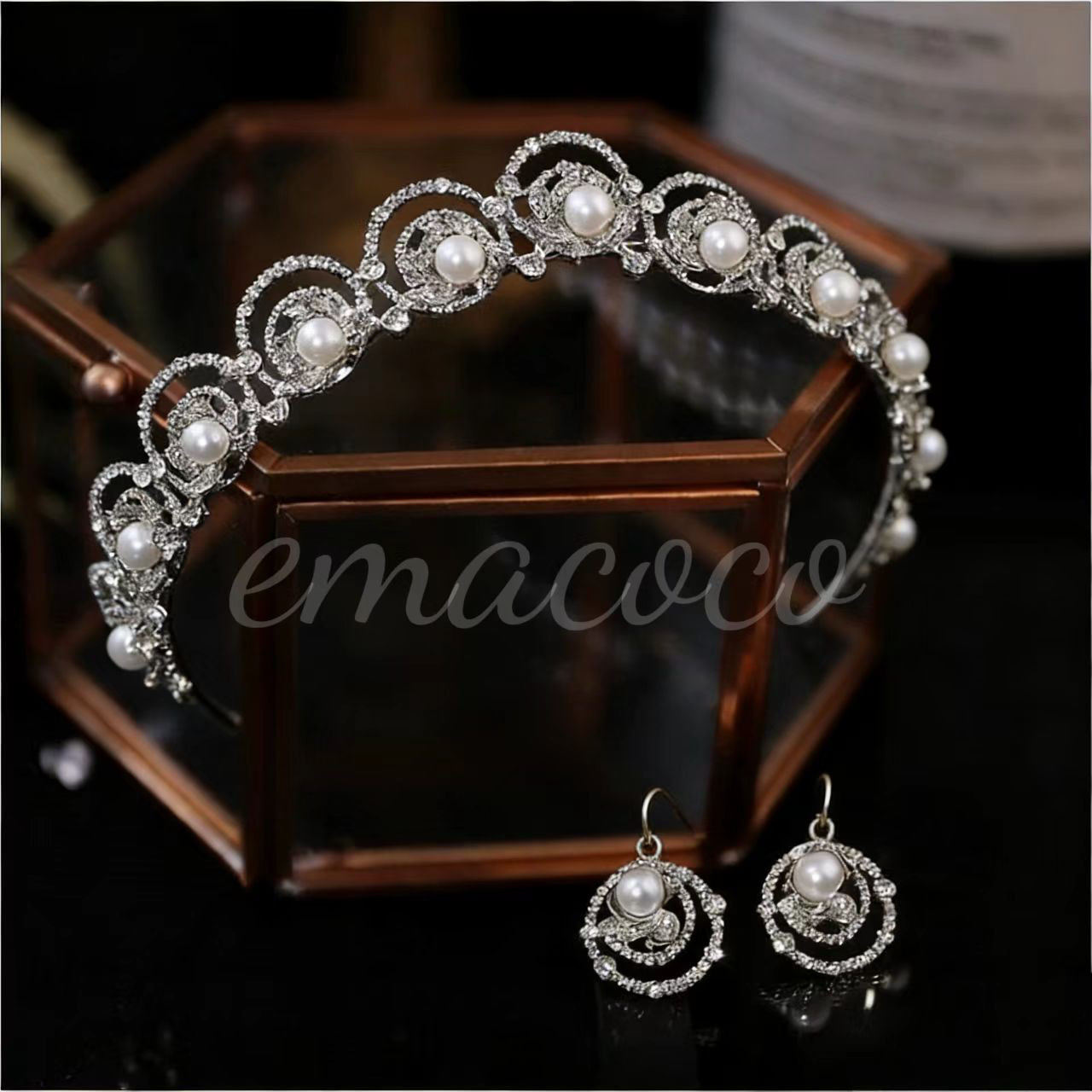 ＊星夜真珠＊ブライダル ティアラ ネックレス ピアス 3点セット パールアクセサリー 結婚式 前撮りR60122