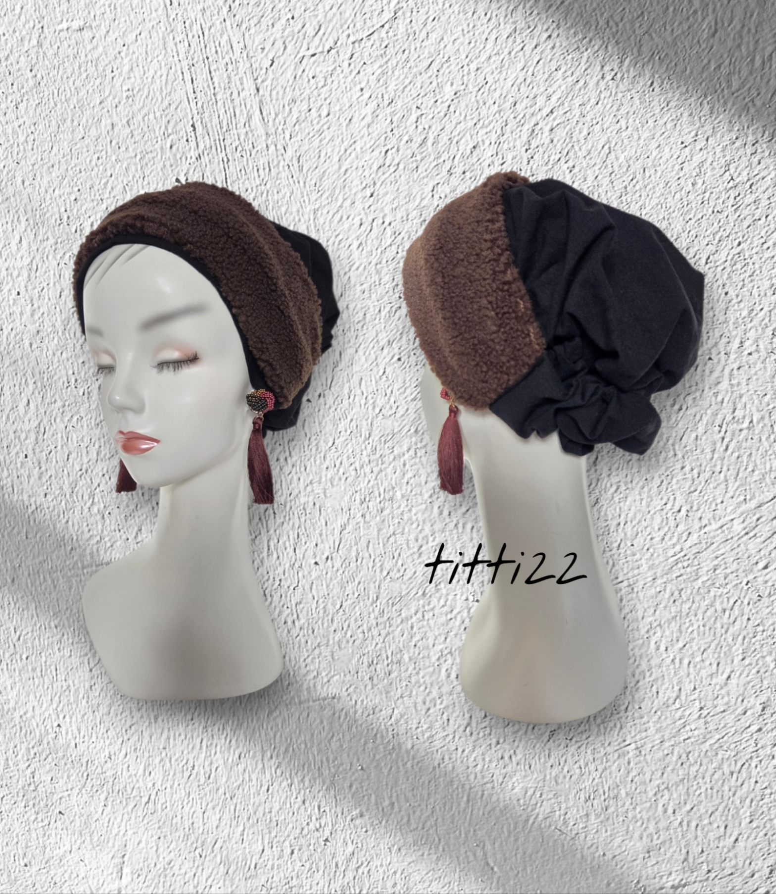new【もふもふ】帽子にもなるヘアターバン　あったか帽子　冬帽子　医療帽子　かわいいケアキャップ