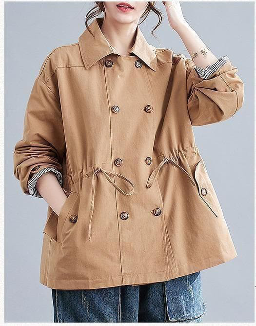 【ラス１カーキ】大きいサイズ ミドル丈　ジャケット ゆったりアウター秋冬＠