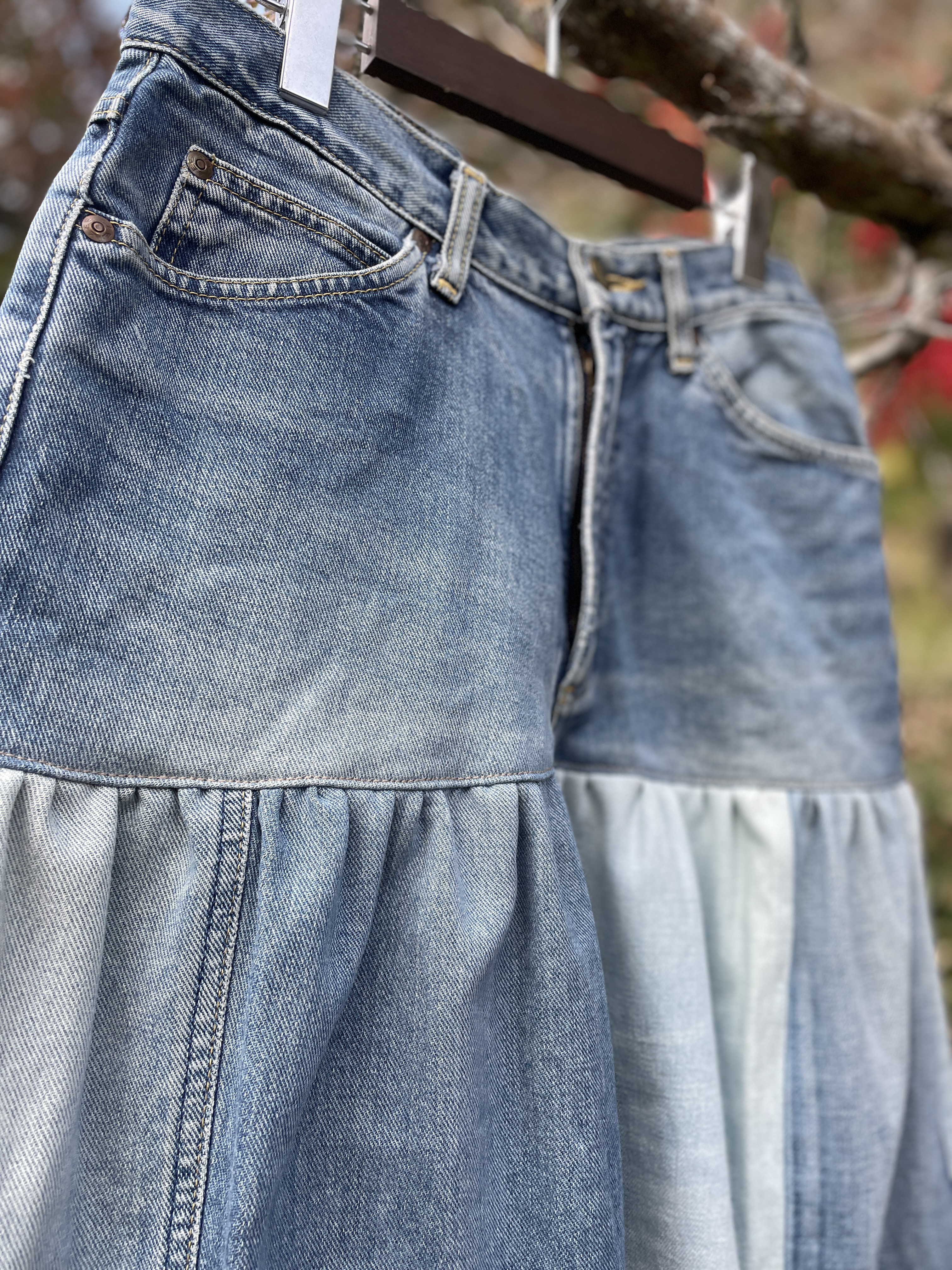 デニムリメイクティアードギャザースカートきれいめsk-0011