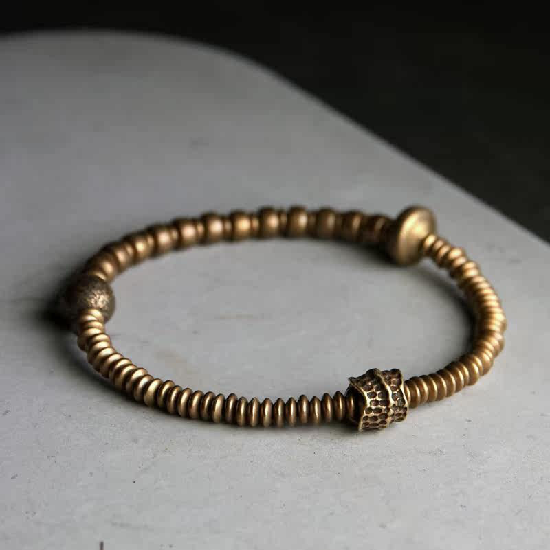 真鍮ビーズブレスレット｜時を纏う、静かな手仕事 ― ユニセックス・ヴィンテージ仕上げ・ハンドメイド ― 数量限定 一点