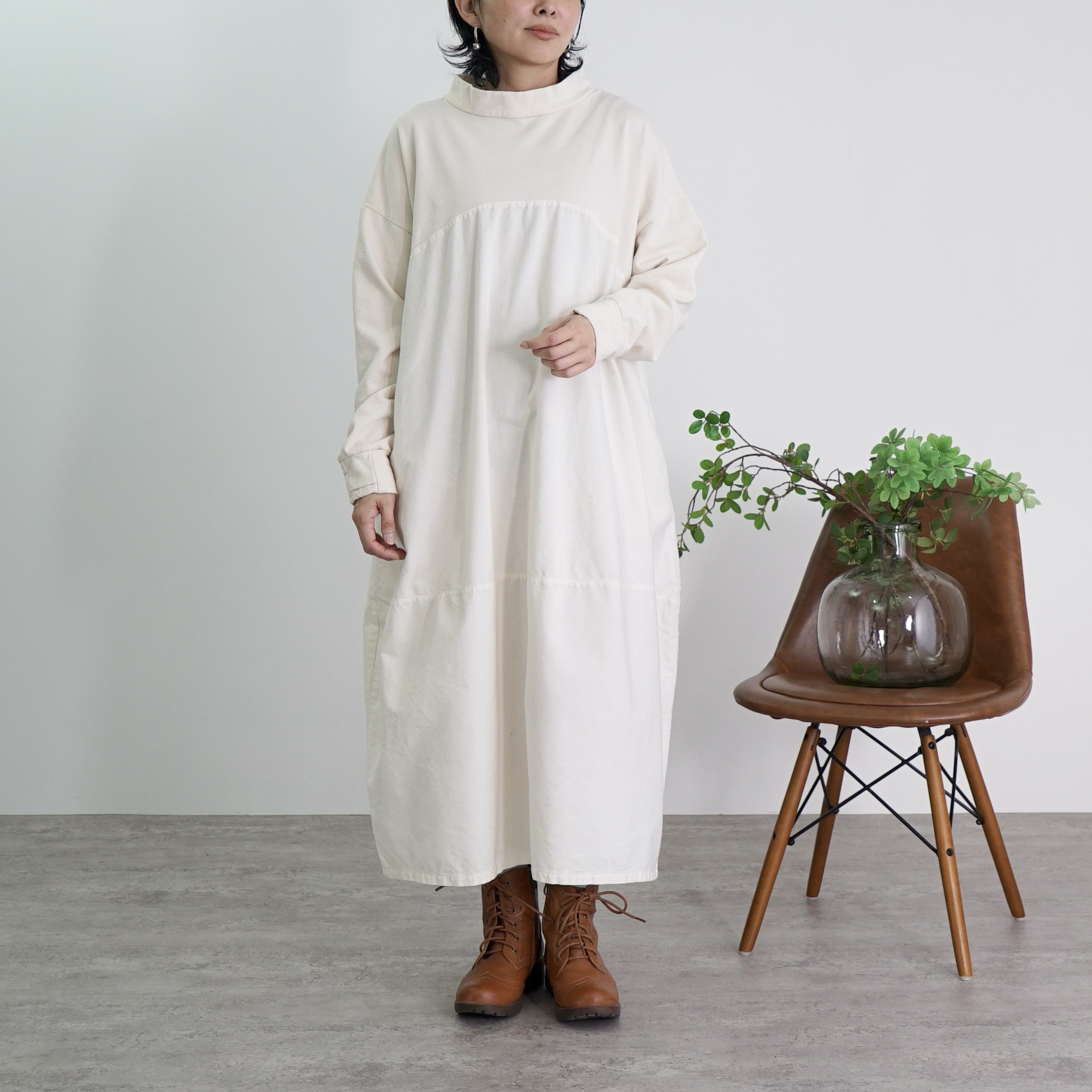 コクーンニットワンピース/生成り/三河織物