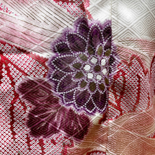 振袖 着物リメイク ドレス 着物袖 和柄 ワンピース 金糸花 丈133