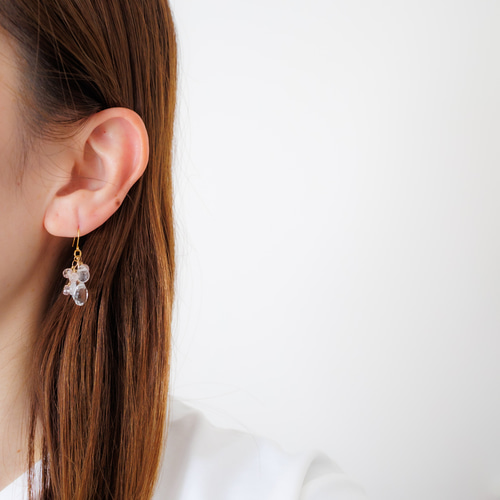 コンケーブカット水晶とブルームーンストーン、モルガナイトのピアス