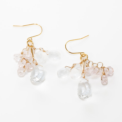 専用❁⃘*.゜ムーンクォーツロゼットコンケーブカットピアス A55 コンケーブカット水晶とブルームーンストーン、モルガナイトのピアス