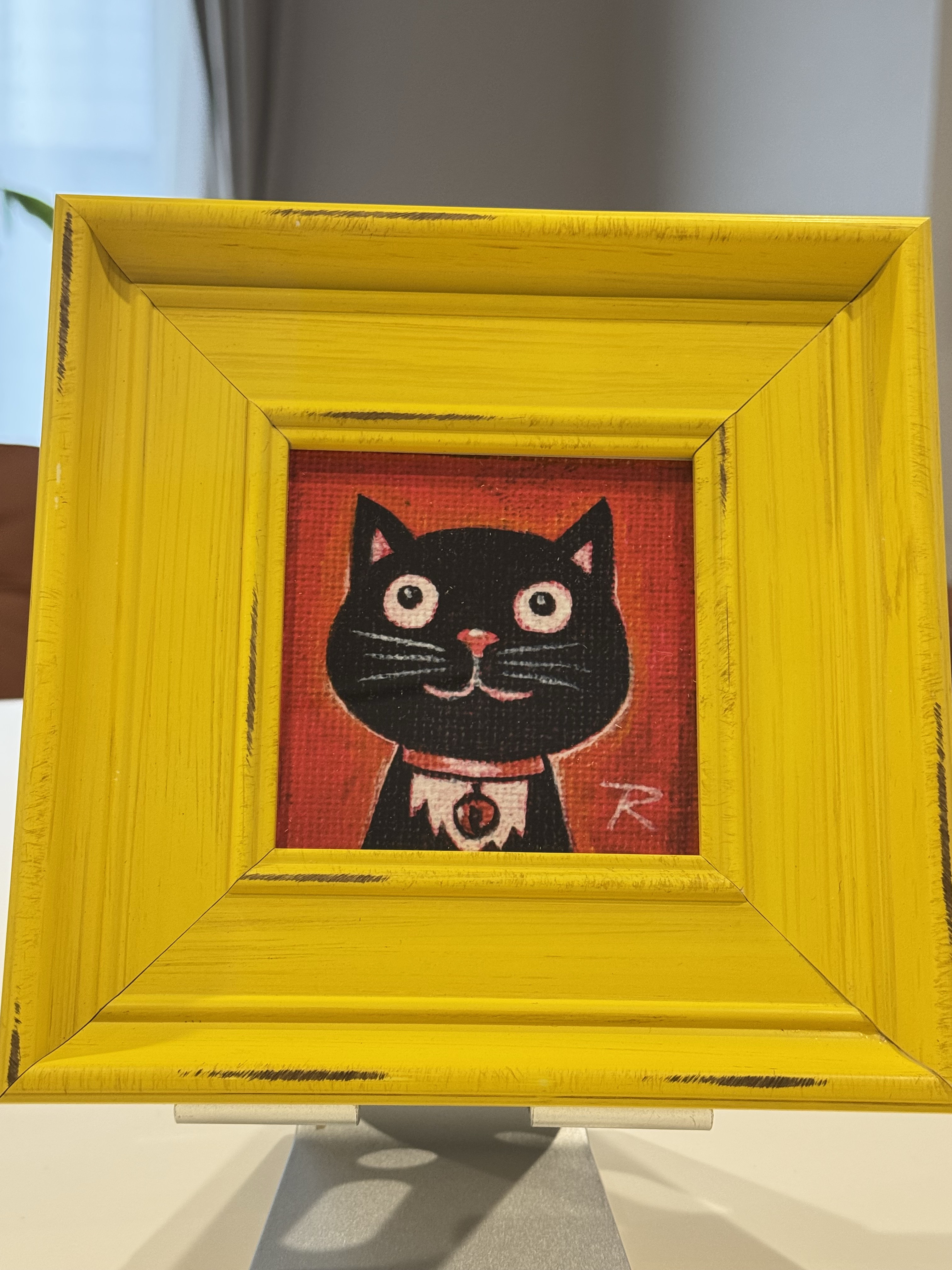 Ryuji Uehara 上原柳ニ｜Mini Art Collection｜No.1 ウキウキ(複製) 額付き　猫アート