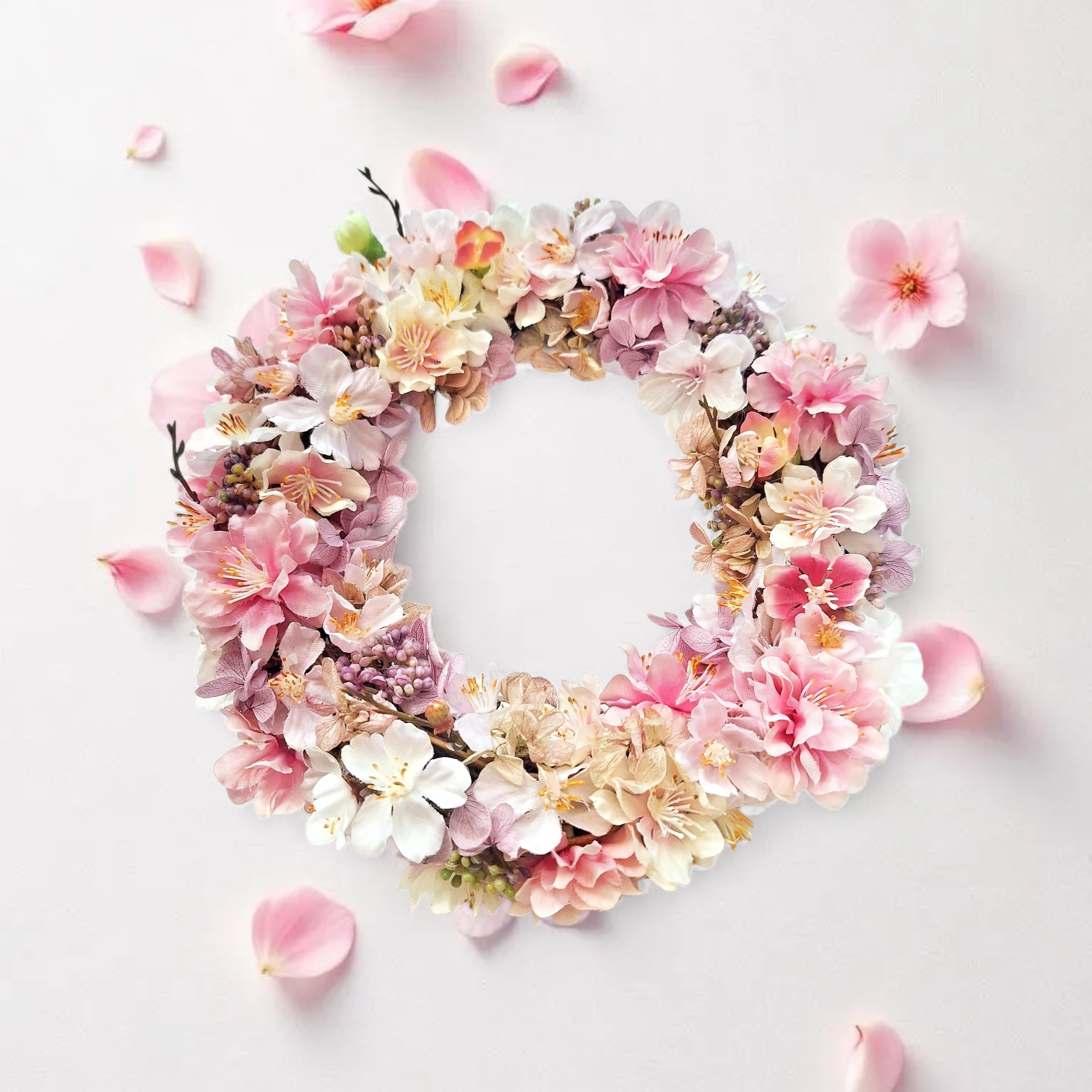 《23cm》ふんわりピンクの桜リース/桜と紫陽花/アーティフィシャル&プリザーブドフラワー/ひなまつり/リース箱無料 6,396円