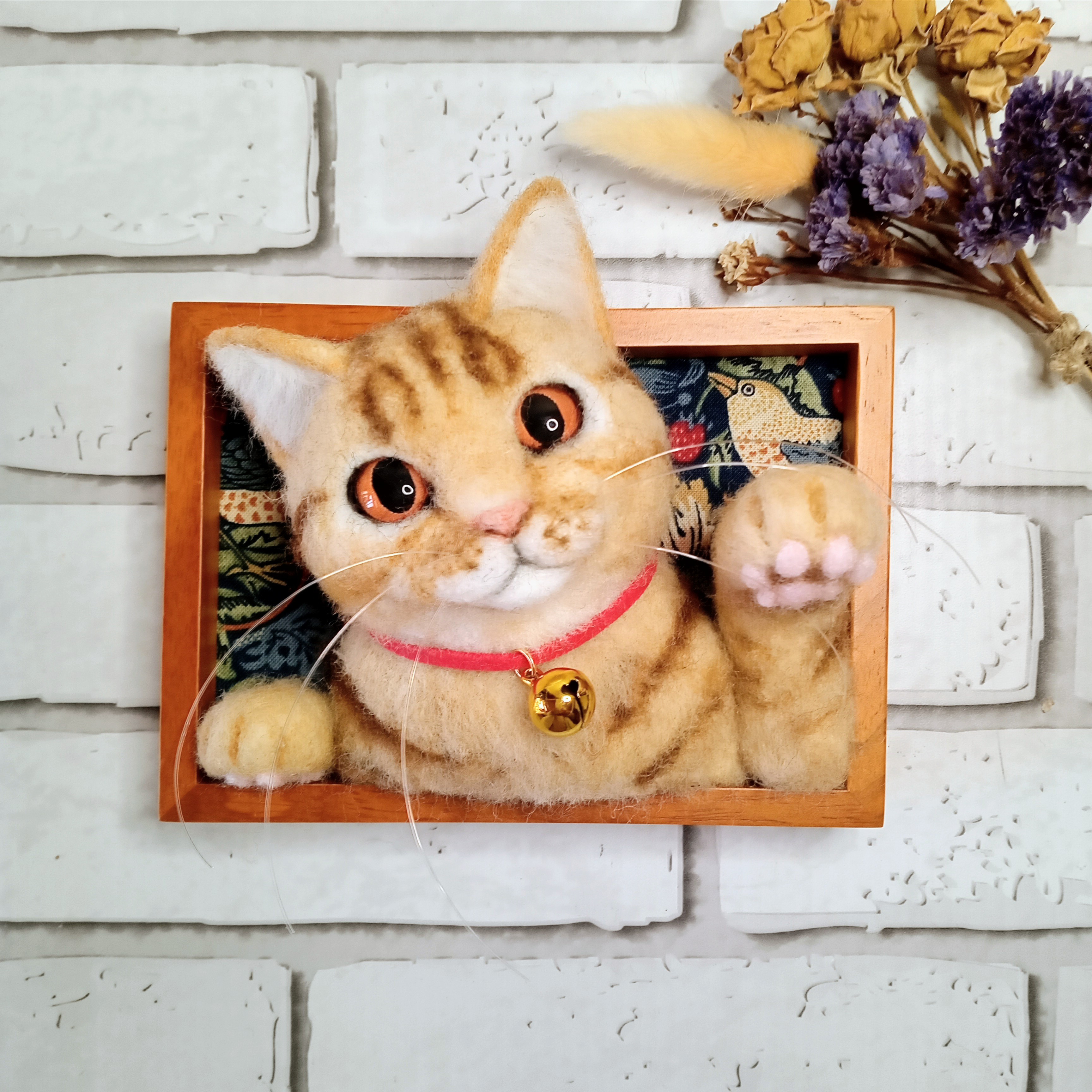 【ほっこり♡猫の見える窓】茶トラ猫ver.【羊毛フェルト】【猫】【フレーム】