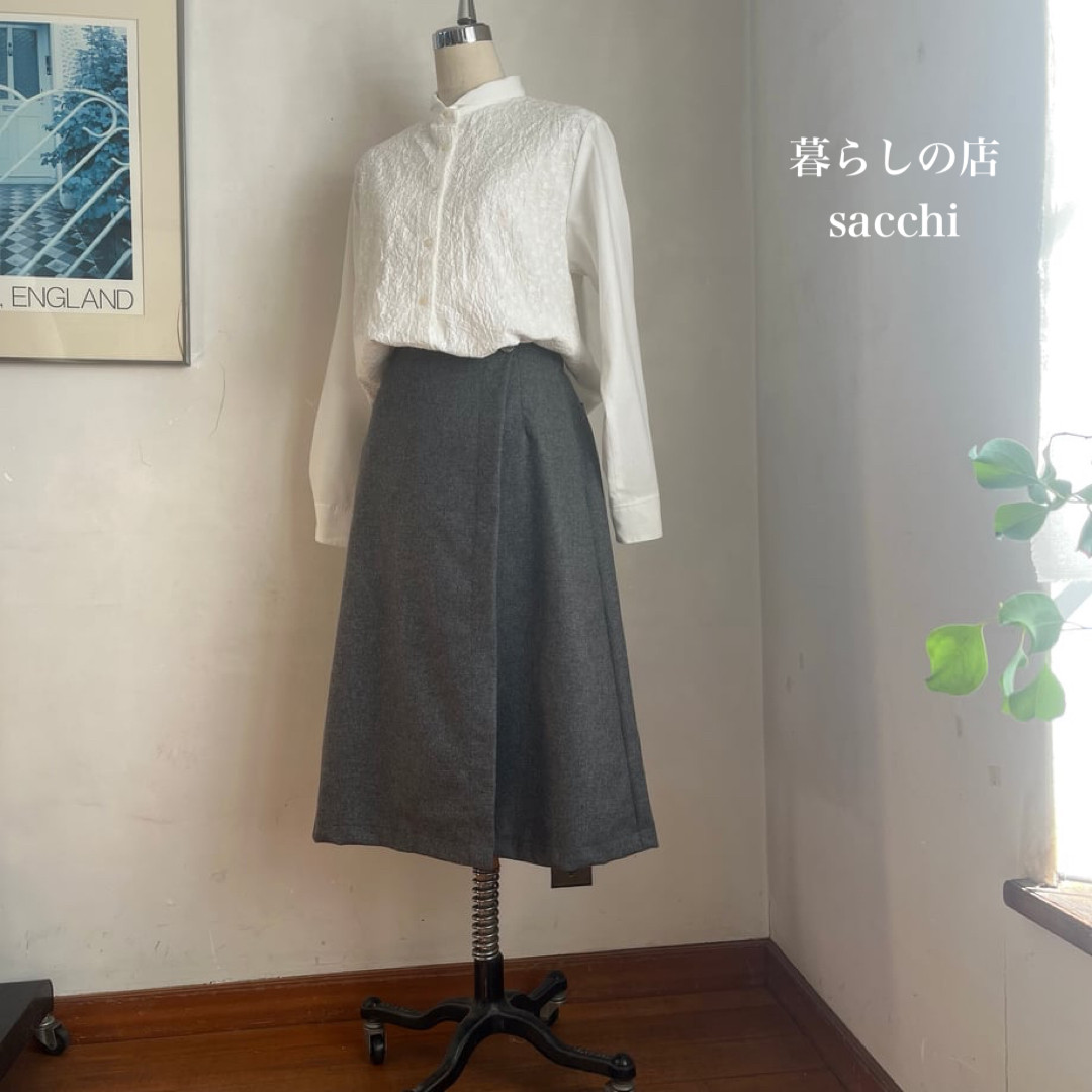あおいスカート　裏付き　ウール　エターミン　チャコールグレー　　＊暮らしの店sacchi＊