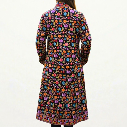 コート メリノウール カシミール刺繍 手刺繡 花柄 インド製 一点物