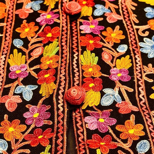 コート メリノウール カシミール刺繍 手刺繡 花柄 インド製 一点物