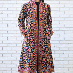 コート メリノウール カシミール刺繍 手刺繡 花柄 インド製 一点物