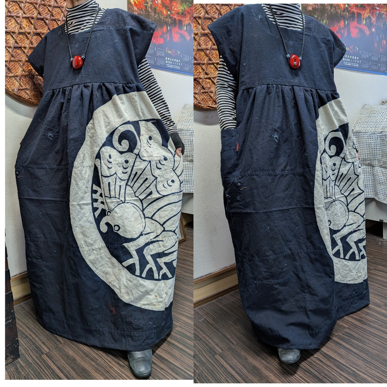 襤褸　筒がきのワンピース　　　　古布リメイク