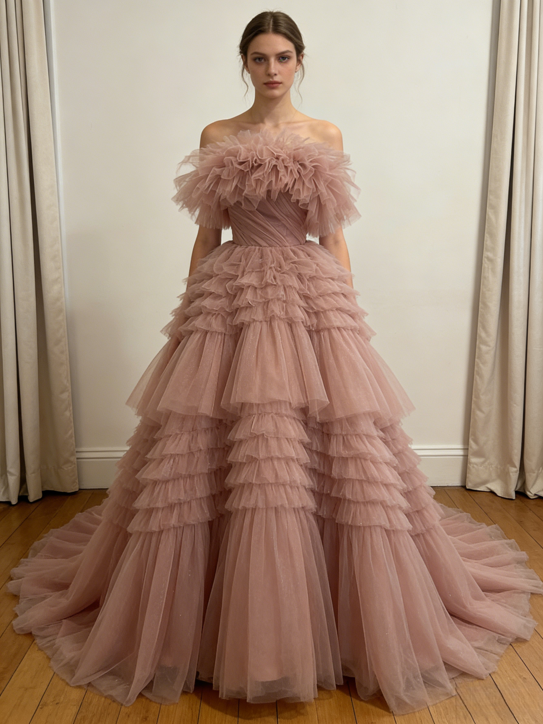 人気上昇！カラードレス ピンク オフショルダー ボリュームドレス 憧れのドレス 花嫁 前撮り