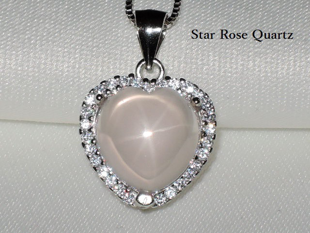 ★星の光る★キラキラ輝くハート★ スターローズクォーツチェーンネックレスペンダント銀天然石紅水晶宝石ジュエリープレゼント