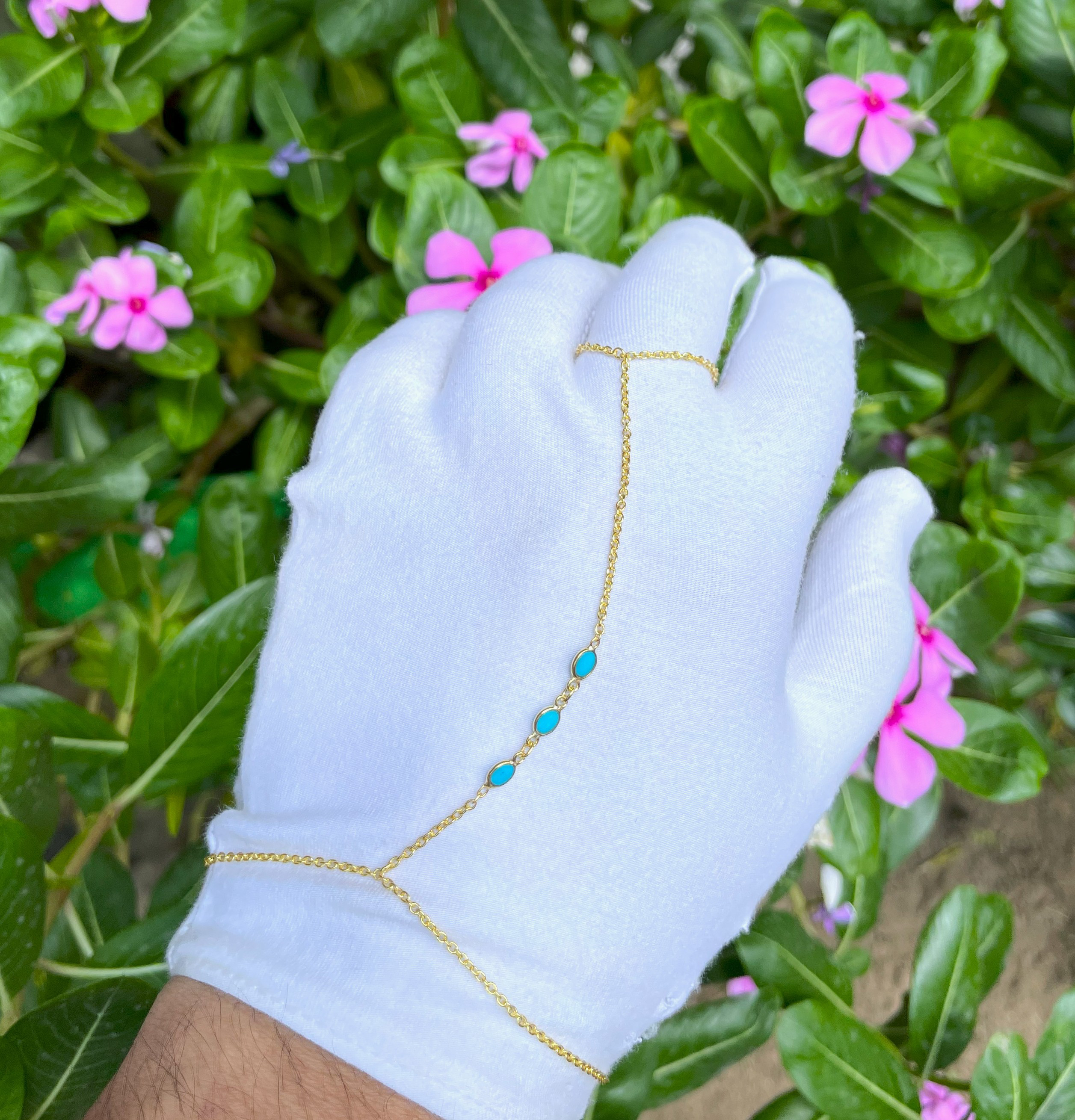 925シルバー/高品質の天然ターコイズハンドチェーンをテーマにしたブレスレット