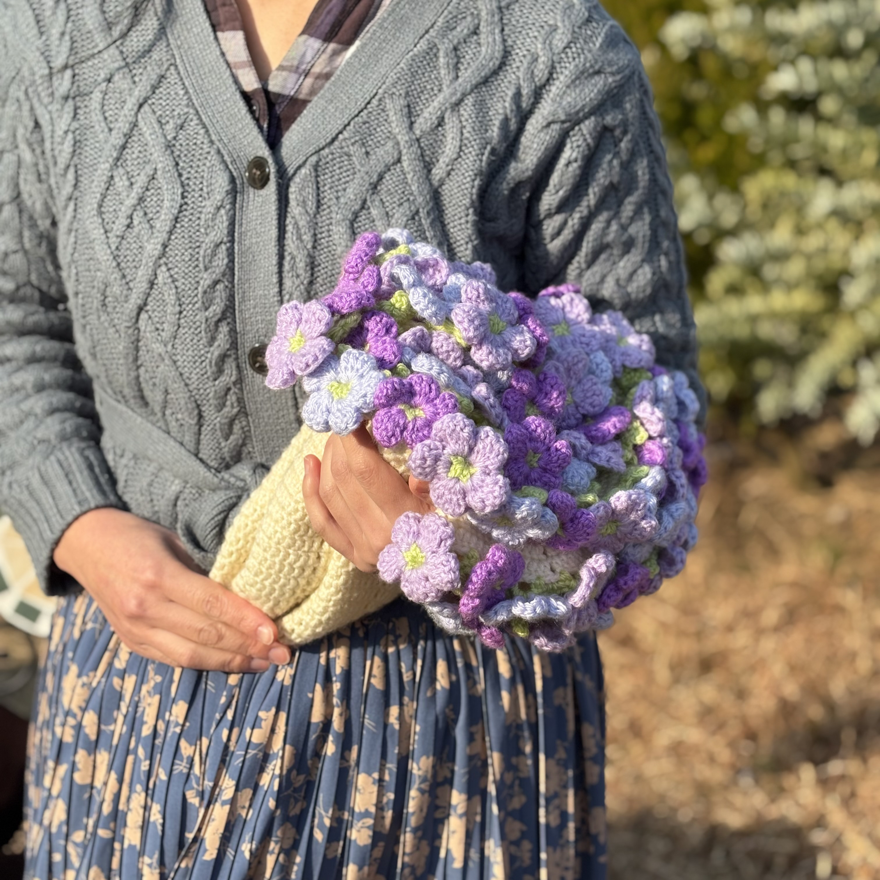 【大きめサイズ】フラワーブーケのブランケット[小花/パープル]