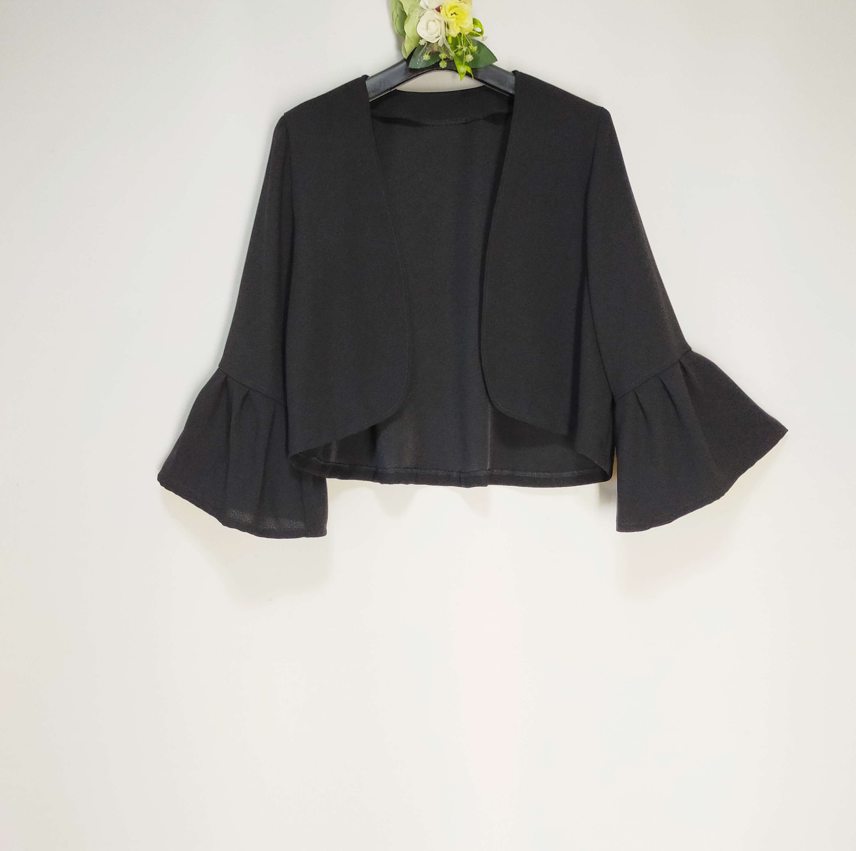 ⁂受注製作*ブラックフォーマル*アンサンブル*フレンチワンピ+ボレロ*黒ジョーゼット*裏付き*卒業式*M〜L*送料無料㊳