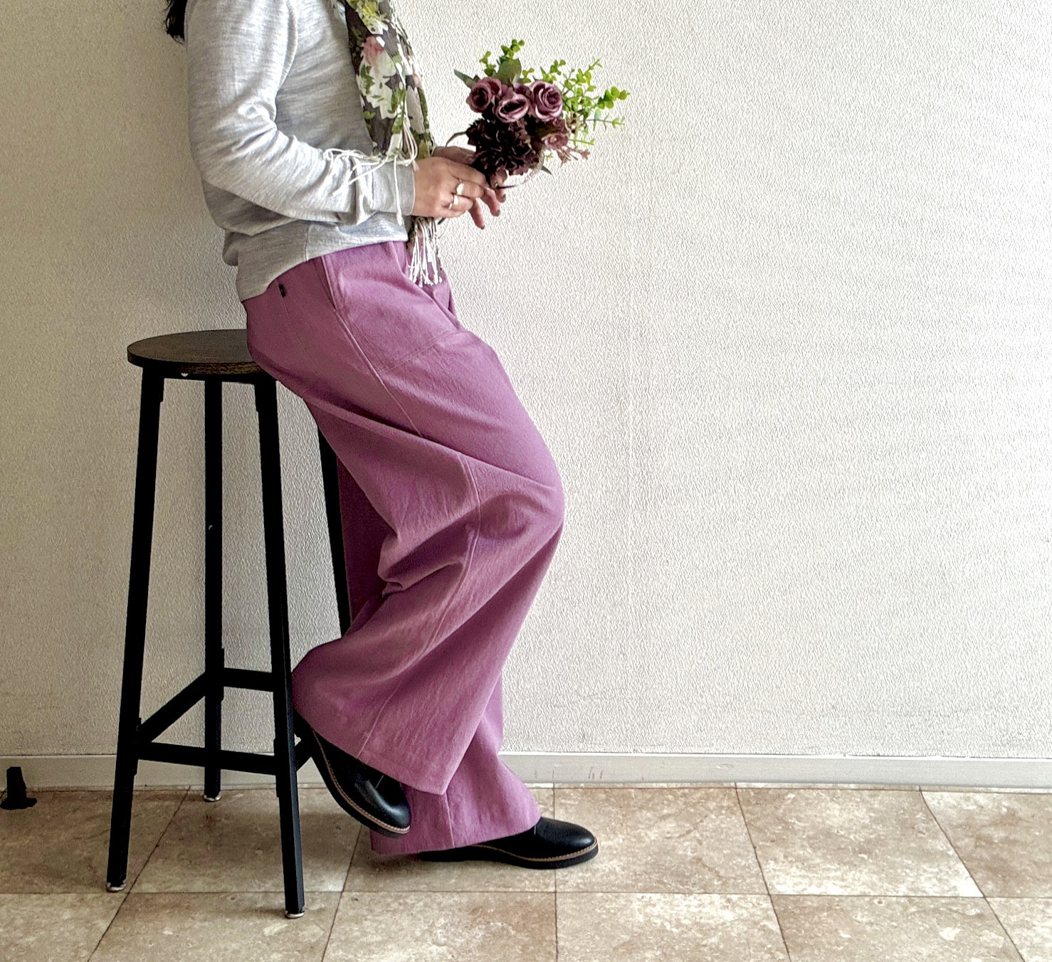 ゆったり優雅なワイドパンツ(モーヴピンク）春の超早割2026 再販5＊受注製作＊