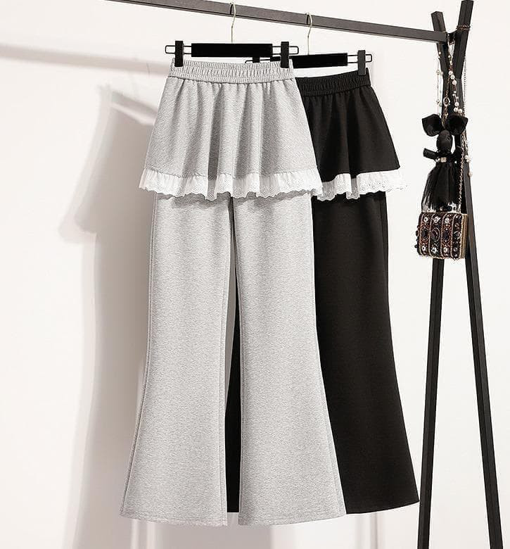 新品 大きいサイズ 秋冬 裾レース スウェット パンツ スカート風 ペプラムp