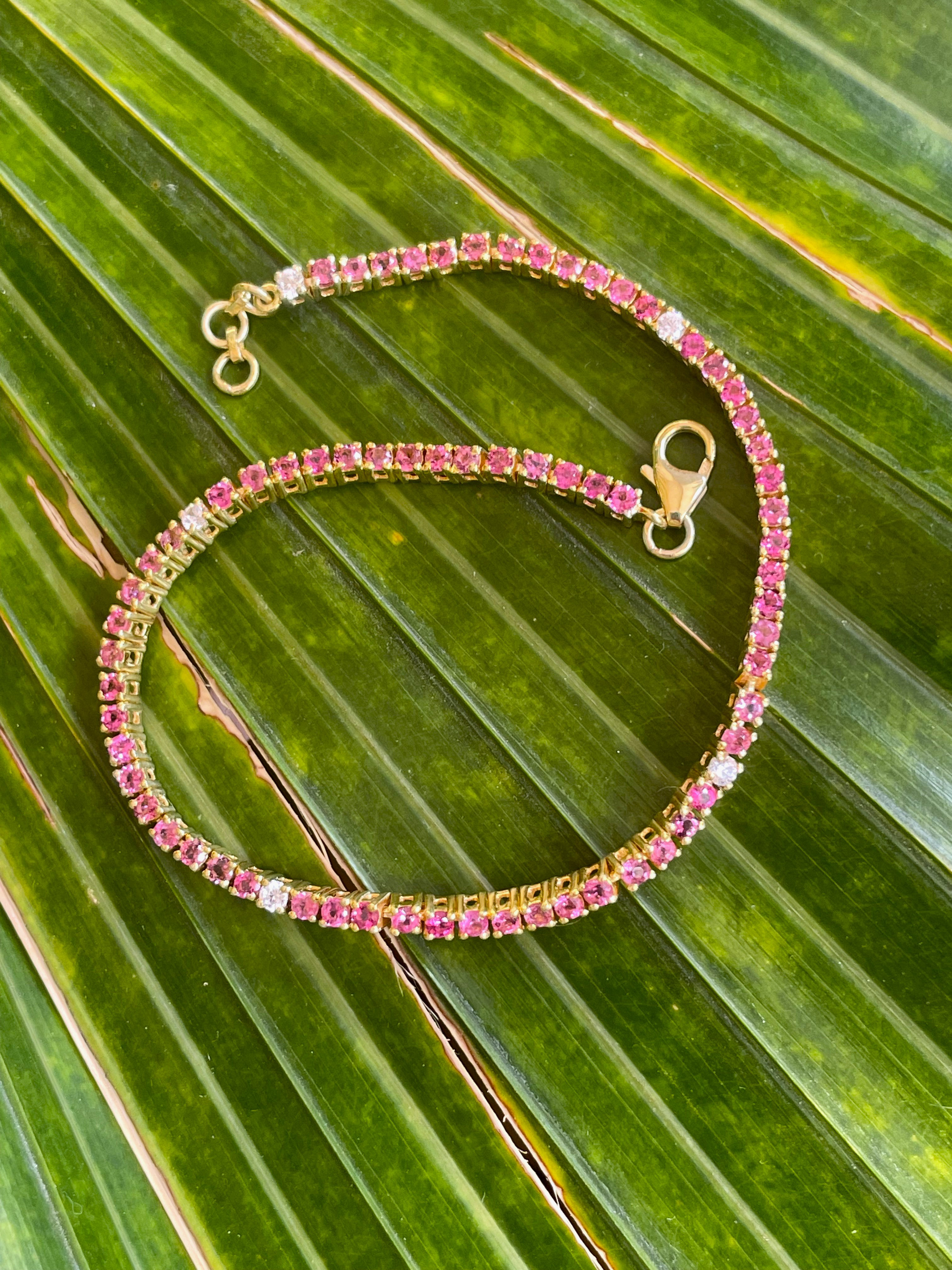 925シルバー/高品質の天然ピンクトルマリンテニスブレスレット