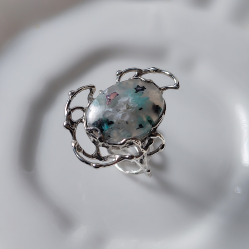 フリーサイズ・SV925・銅入りカルセドニーの指環：《あなたを夢見る