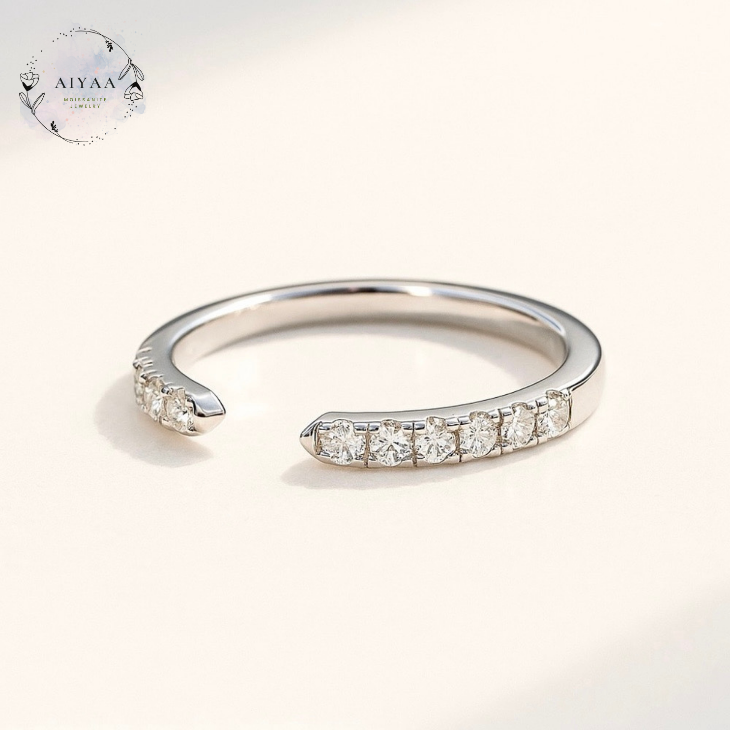 モアサナイト オープンハーフエタニティリング｜Dカラー VVS1 H&C｜1.6mm