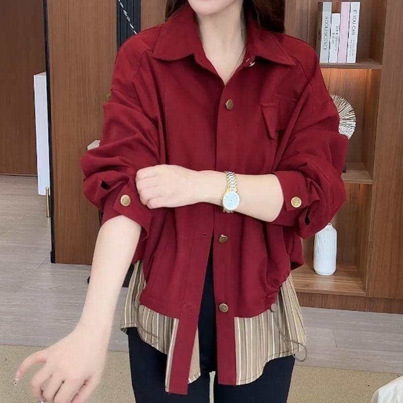 新品 秋冬 大きいサイズ 4L ツーピース風ショートジャケット レッドk