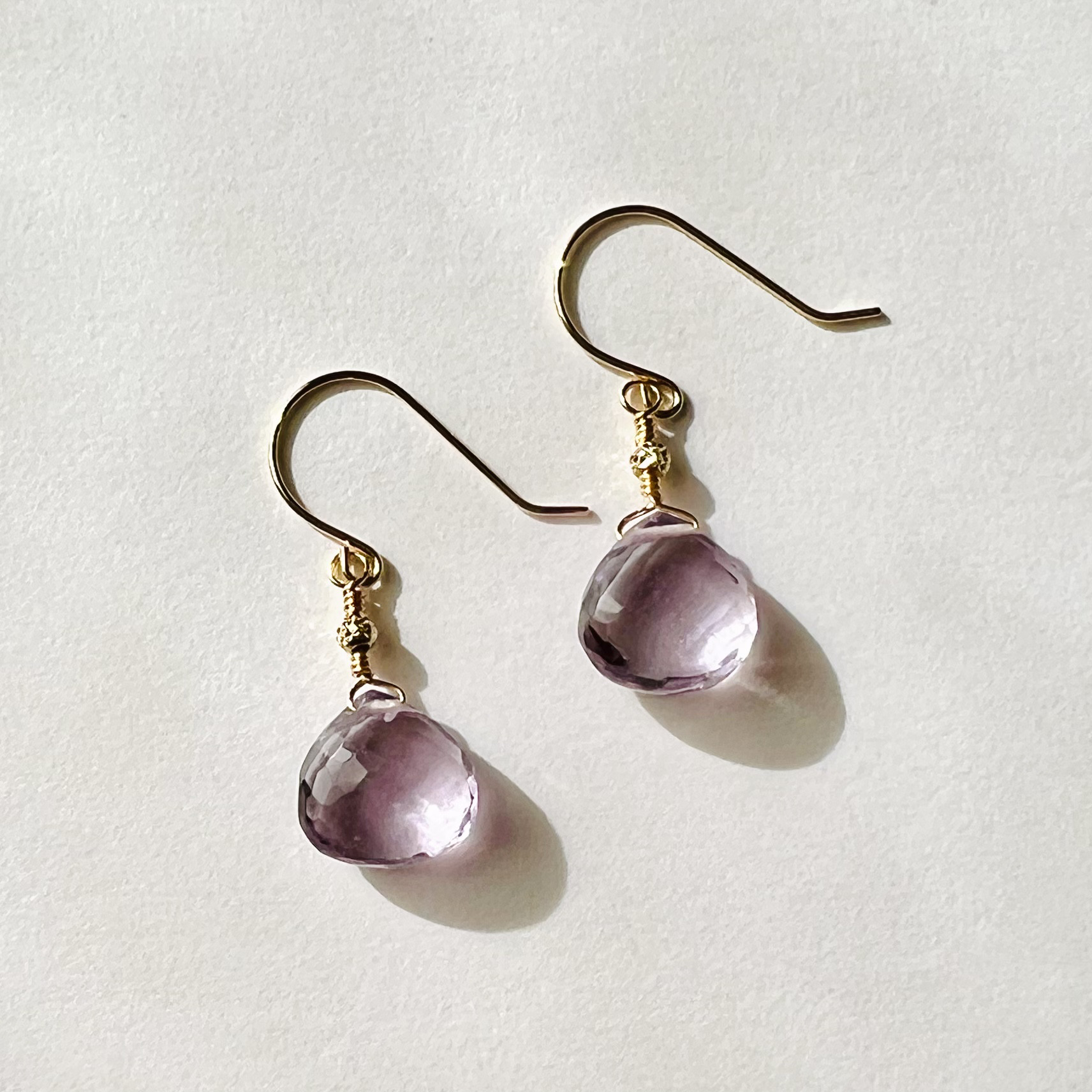 【総K18製】ピンクアメジストの一粒ピアス