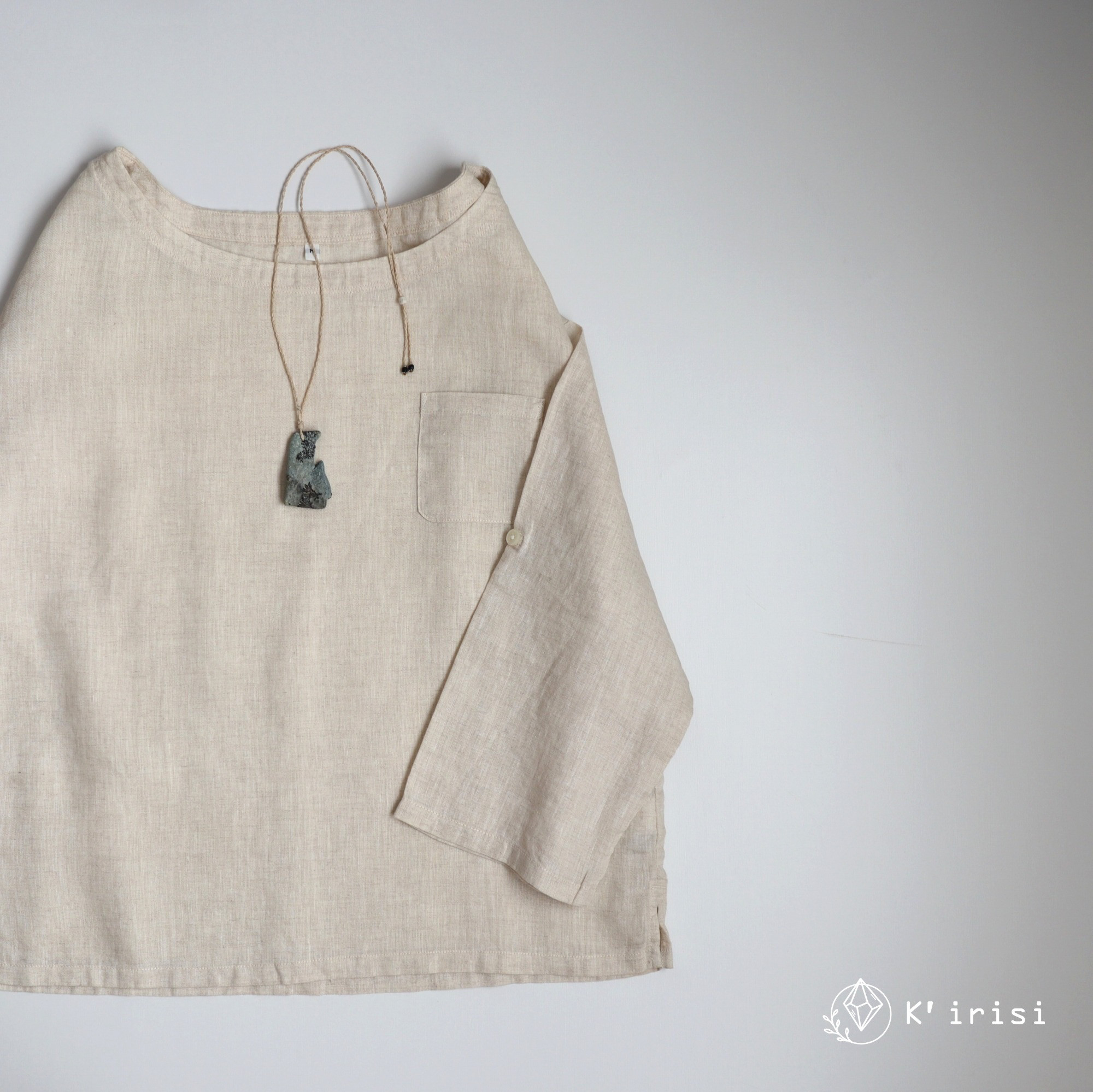 大分県尾平産 トルマリン in 凝灰岩　ストリング ネックレス　＊Ecru　国産天然石