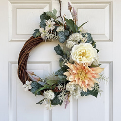 新作しめ縄飾り＊紅幸ダリアと紫菊白菊、慶タッセルのお正月飾り