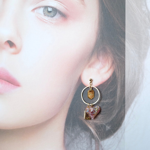 Open Your Heart️》クォーツ×ハートのキーリングピアス / イヤリング