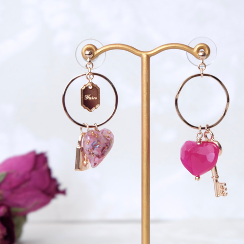 Open Your Heart️》クォーツ×ハートのキーリングピアス / イヤリング