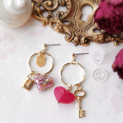 Open Your Heart️》クォーツ×ハートのキーリングピアス / イヤリング