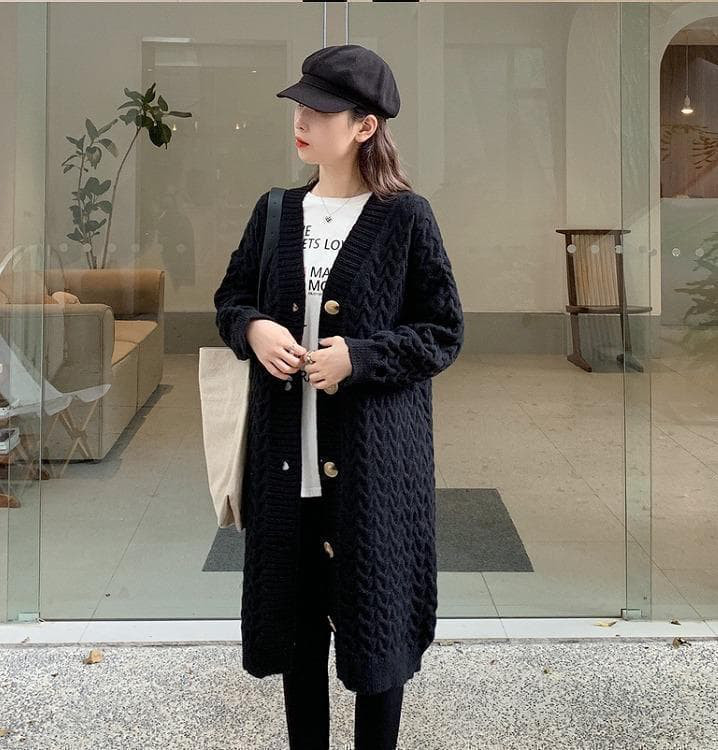 大きいサイズ 新品 秋冬 ニット ロングカーディガン 黒 ゆったり 5L　長袖ｓ