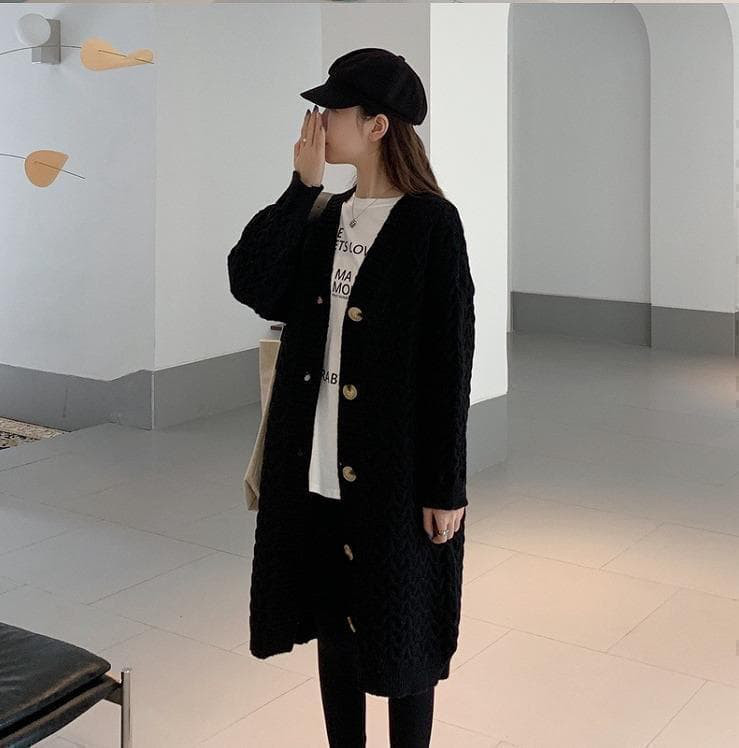 大きいサイズ 新品 秋冬 ニット ロングカーディガン 黒 ゆったり 5L　長袖ｓ