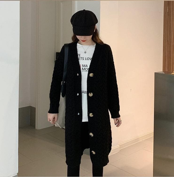 大きいサイズ 新品 秋冬 ニット ロングカーディガン 黒 ゆったり 5L　長袖ｓ