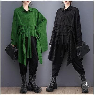 新品 大きいサイズ ゆったり チュニック シャツ ブラウス 緑 春 秋　アシメg