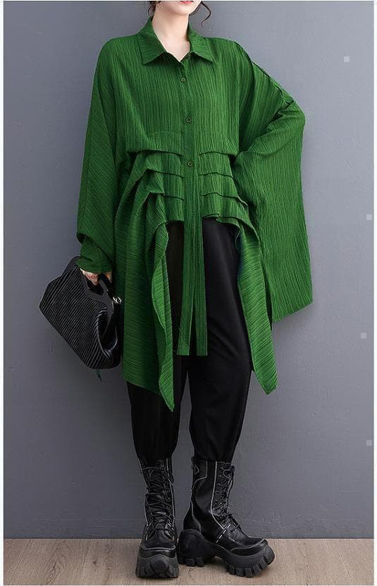 新品 大きいサイズ ゆったり チュニック シャツ ブラウス 緑 春 秋　アシメg
