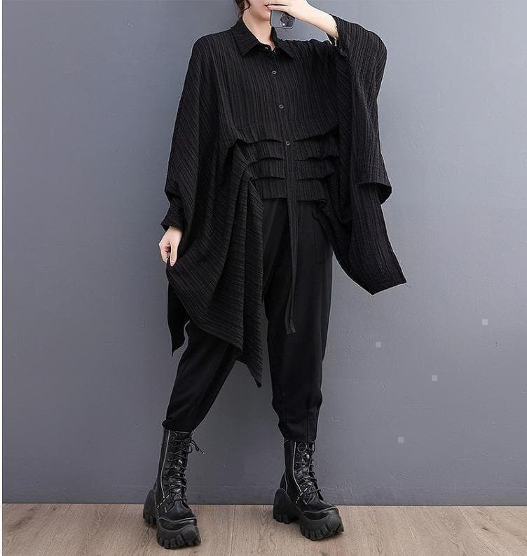 新品 大きいサイズ ゆったり チュニック シャツ ブラウス 緑 春 秋　アシメg