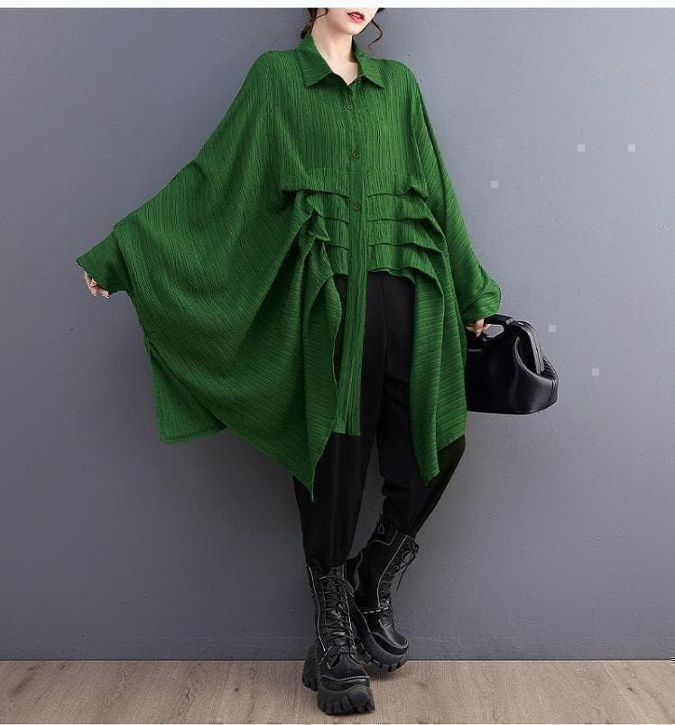 新品 大きいサイズ ゆったり チュニック シャツ ブラウス 緑 春 秋　アシメg