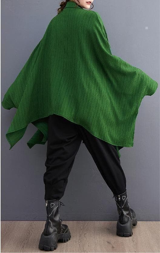 新品 大きいサイズ ゆったり チュニック シャツ ブラウス 緑 春 秋　アシメg