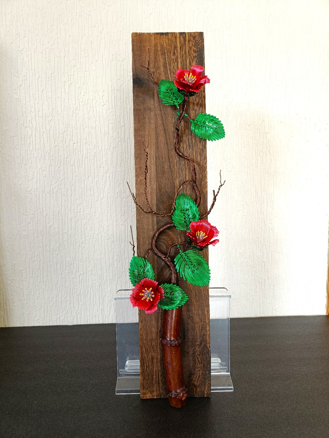 ワイヤーフラワーアレンジ椿(壁掛け仕様)