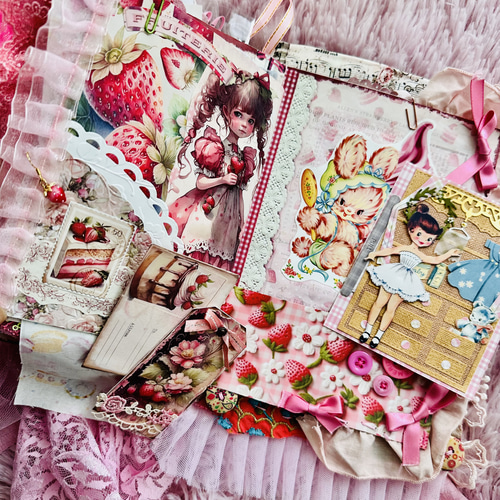 ジャンクジャーナル雑記帳/レースたっぷり『pink dream 』片耳ピアス4付 ジャンクジャーナル雑記帳/レースたっぷり『pink dream 』片耳ピアス4