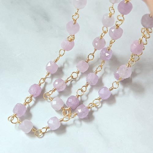 選べる金具◎桜色 クンツァイトの2連シンプルブレスレット 桜 花びら