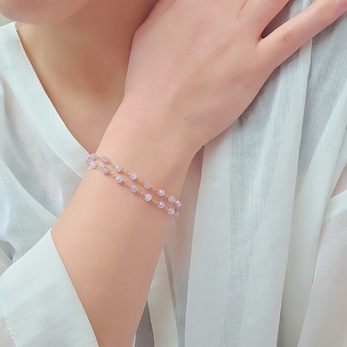 選べる金具◎桜色 クンツァイトの2連シンプルブレスレット 桜 花びら