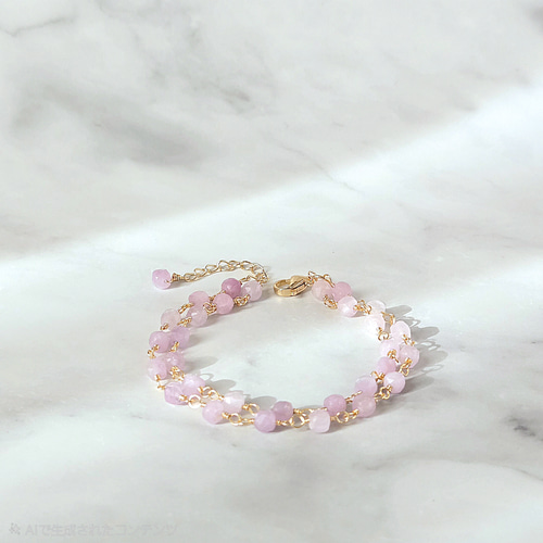 選べる金具◎桜色 クンツァイトの2連シンプルブレスレット 桜 花びら