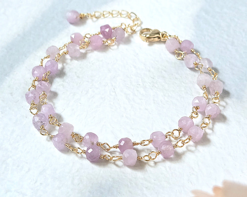 選べる金具◎桜色 クンツァイトの2連シンプルブレスレット 桜 花びら