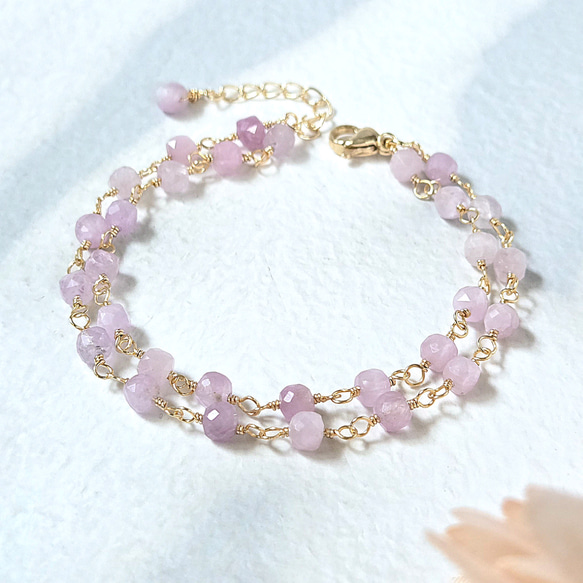 選べる金具◎桜色 クンツァイトの2連シンプルブレスレット 桜 花びら