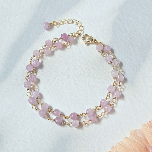 選べる金具◎桜色 クンツァイトの2連シンプルブレスレット 桜 花びら